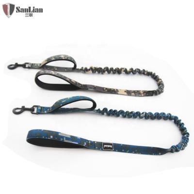 China Padded Thicken Comfortable Cool Foam Double Handle Camouflage Elastic Rope Dog Leashes for sale