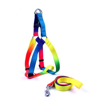 China Rainbow Color Padded Nylon Safe Harness And Leash Set For Pets Supplies for sale