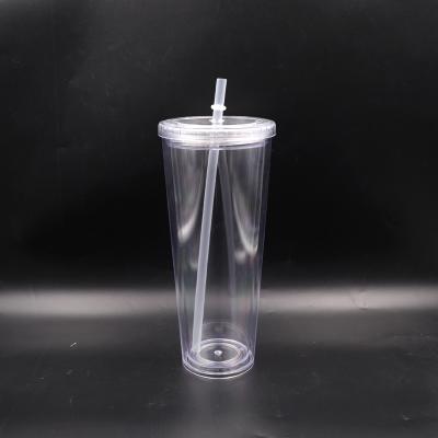 China Customized Viable Reusable Clear Double Wall Tumbler Private Label Plastic Cups With Lid for sale