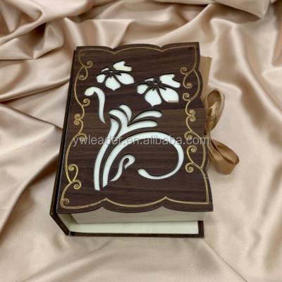 China Handmade Laser Cut Arabic Wooden Bible Box With Ribbon for sale