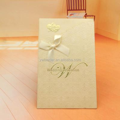 China Graceful Africa Pocket Cream Color Paper Wedding Invitation Card With Ribbon for sale