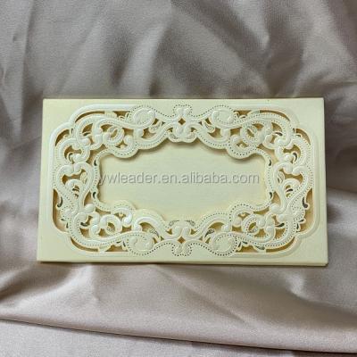 China Europe 2020 Yellow Gold Laser Cut Box Wedding Invitation Card Personalize for sale