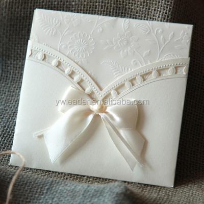 China Ivory White Elegant Arabic Africa Wedding Invitation with Ribbon for sale