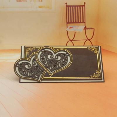 China Chinese Unique Wooden Double Heart Lasercut Invitation Card Wedding for sale