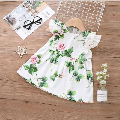 China Newest Breathable Spring Baby Clothes Infant Printed Dress Floral Short Sleeve Child A-Line Skirt for sale