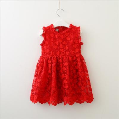 China Factory Breathable Children Wears Red Lace Baby Dress Dress Embroidery Butterfly Girls Trim For Party for sale