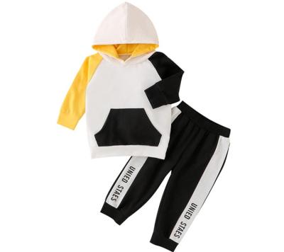 China Casual RTS Boys Color Block Pocket Front Hooded Sweater Shirt Kid's Equipment Clothing Set 2pcs for sale