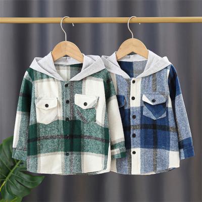 China Spring Autumn Unisex Plaid Long Sleeve Hooded Jacket Breathable With Chest Pockets Kids Gear Coat for sale