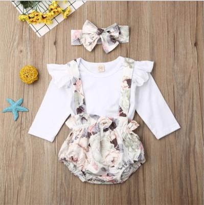 China Breathable Spring Baby Clothing Set Sunsuit Kids Babies Outfit Floral Romper Jumpsuit Tops Suspender Overalls For 0-18 Months for sale