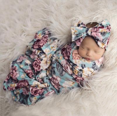 China Breathable Newborn Baby Cotton Floral Flower Wrap Covering Outfits Set For Newborn Infant Sleeping Bag for sale