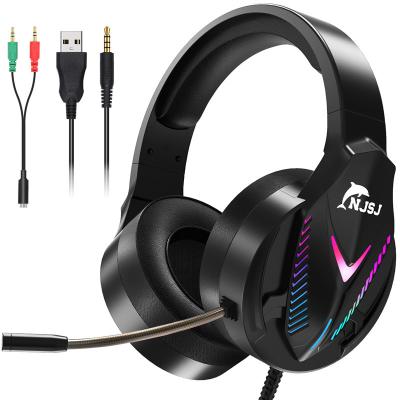 China NJSJ Earphone RGB Gaming Headphones With Microphone Lightweight Folding Stereo Bass Headphones Portable Headphone for sale