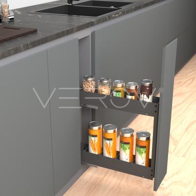 China Full Pull-Out Storage For Low Cabinet Accessories Narrow Storage Basket Verov Cabinet Soft Closing Side Mounted Slim Pull-Out Basket for sale