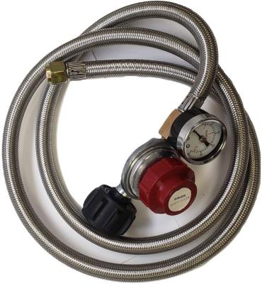 中国 Gas Cooker Adjustable Propane 0-30PSI High Pressure Regulator SINGLE 5 FEET SS Braided Hose-Type1 (QCC1) & 3/8 Female King Pin Fitting 販売のため