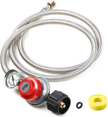 China Adjustable Cooking Appliances 5Ft Propane Regulator Hose Braided Steel 0~30 PSI Gas Flow Indicator From Fire Pit, Turkey Fryer, Burner, Cooker, Grill for sale