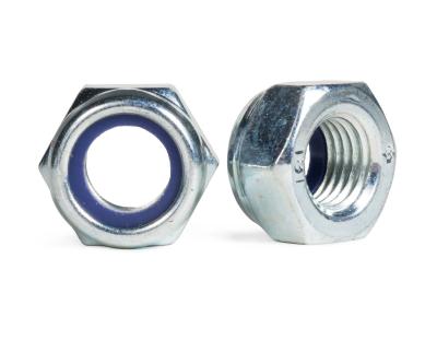 China Carbon Steel Blue White Galvanized Hexagon Self Lock Nut Zinc Plated DIN985 DIN982 for sale