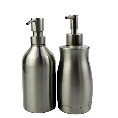 China Factory price 500ml stainless steel cosmetic luxury cosmetic pump head screw press gel shower shampoo shiny aluminum bottle for sale