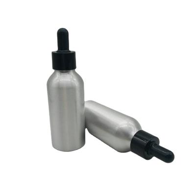 China Black 50ml Pipette Cosmetic Pump Head Essential Oil Packaging Cylindrical Aluminum Bottle for sale