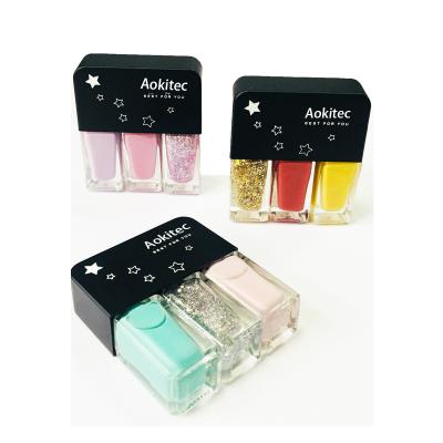 China Aokitec Quick Drying Water Based Shines Smear Combo Nail Tearable Gel Three Bottle Set Nail Polish Nail Polish for sale