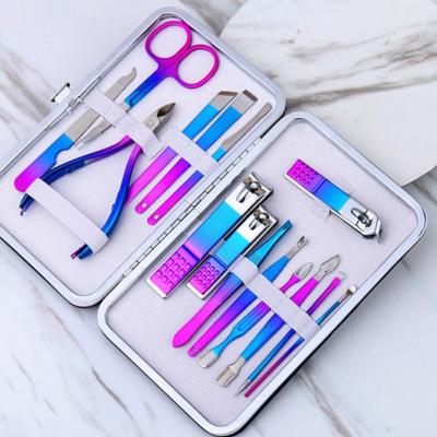 China Aokitec Durable Premium Rainbow Stainless Steel Nail Clipper Titanium Manicure And Pedicure Set for sale