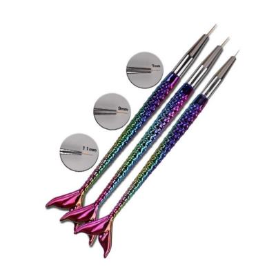 China Fine Line Art 3Pcs Mermaid Tail Nail Nylon Design Cute Creative Gradient Brush Set for sale