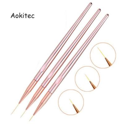 China Durable Aokitec Rose Gold 3 Pcs Set Design Manicure Drawing Tool DIY Nail Art Coating Brush Set for sale