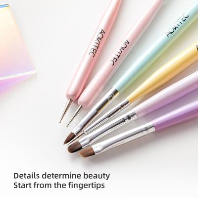 China Aokitec 6pcs 7pcs Candy Colored Durable Acrylic Nail Brushes Double Ended Finished Dotting Nail Art Brushes Handle for sale