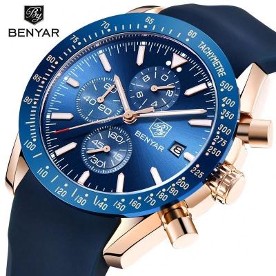 China Auto Date Benyar 5140 Sport Men's Chronograph Quartz Military Waterproof Wristwatches With Silicone Strap for sale