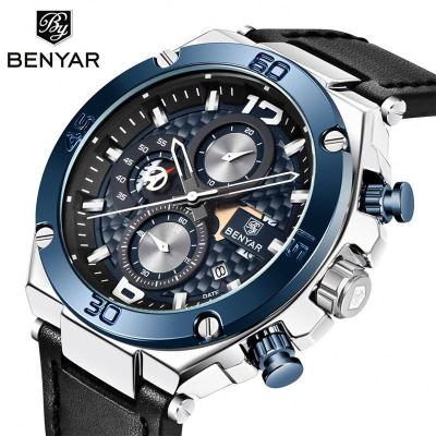 China BENYAR 5151 Date BENYAR 5151 Men's Quartz Wrist Watch Automatic Chronograph Fashion Multifunctional Leather Watches for sale