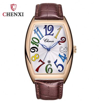 China Chenxi brand 8217 men's watch quartz movement leather strap Tonneau luxury sports watches water resistant for sale