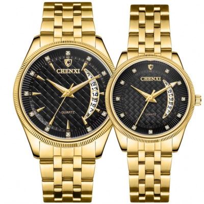 China Auto Date Chenxi 8218 Top Luxury Waterproof Fashion Couples Gift Quartz Wrist Watch Stainless Steel Brand Business Golden Watches for sale