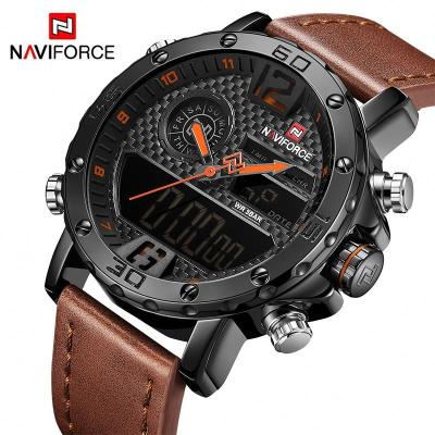 China Auto Date Naviforce 9134 Top Luxury Brand Men Wristwatches Leather Dual Time Quartz Digital Military Sports Men Led Watch for sale