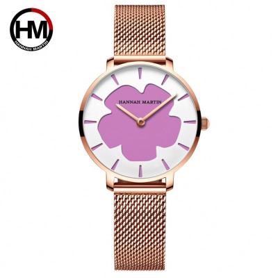 China New Technology Hannah Martin 1333 Water Resistant Flower Black Magic Color Change Stainless Steel Mesh Band Japan Quartz Watches For Girl for sale