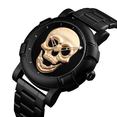 China Automatic Date Men Stainless Steel Strap Sport Watches Male Clock Fashion Creative Skull Quartz Wrist Watch Waterproof for sale