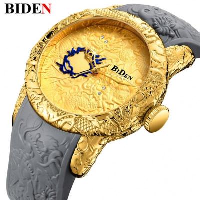 China Biden 0129 Design Mens Quartz Wristwatches Automatic Special Dial Gold Leather Cool Analog Fashion Reloj de los hombres de date Biden Leather for sale