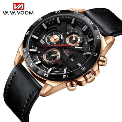 China Automatic date VAVA VOOM VA-216 fashion men waterproof leather strap mens fashion analog quartz wristwatch men's watch for sale