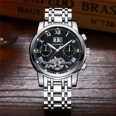 China China Automatic Mens Fashion GUANQIN 16031 Date Mechanism Watch Excellent Stainless Steel Band Tourbillion Skeleton Date Business Automatic Wristwatch for sale