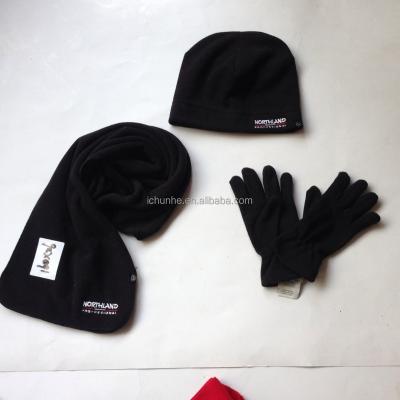 China Men &women long black color fleece winter scarf hat windproof gloves sets factory for sale