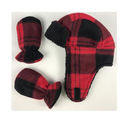 China Cheap Hats Mitten For Promotion Sale Kids Warm Hat Mitten Sets Winter Faux Fur Warm Kids Checked Shear Hat Glove Sets In Stock for sale