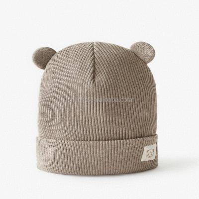 China JOINT Factory Sells Wholesale Newborn Toddler Beanie Hat Cotton Acrylic Striped Lining Kids Child Knitted Winter Hat With Bear Animal Hat hear for sale