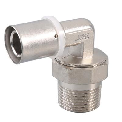 China 618 Brass Male Thread Underfloor Heating Press Fittings Equal 90 Degree Pipe Fittings Union Elbow Joints for sale