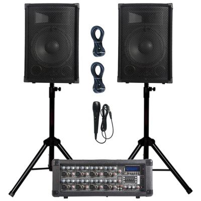 China Wireless Professional Audio 1000W 2X12 Subwoofer PA Speaker System TWS Karaoke Sets Talking Mixer Sound Box 8 Channel Powered Bocina for sale