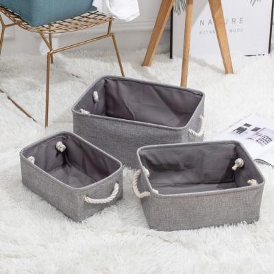 China Collapsible Stocked Storage Baskets With Strong Cotton Rope Handles Gray Collapsible Storage Bins Works As Baby Toy Storage for sale