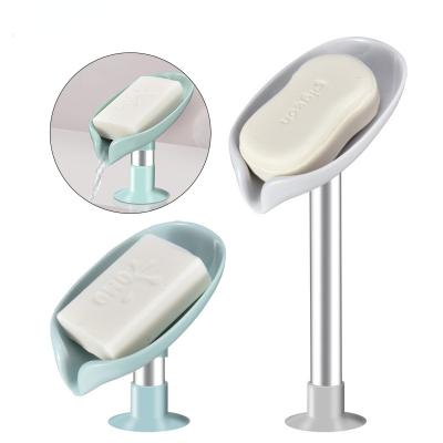 China Modern Leaf Shape Soap Box Drain Soap Holder Bathroom Accessories Suction Cup Dish Tray Dish For Bathroom Soap Container for sale