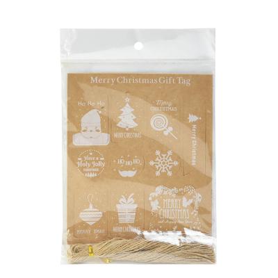 China 50Pcs Eco-friendly Merry Christmas Kraft Paper Tags With Rope DIY Christmas Gift Box Tag Hanging Labels For Party Christmas Navidad Decorations for sale