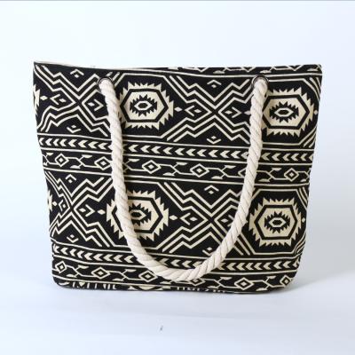 China 100% Hot Selling Unisex Beaches Tote Bag Handbag For Woman Bali Fashion Eco-friendly Cotton Black Island Summer Vacation for sale