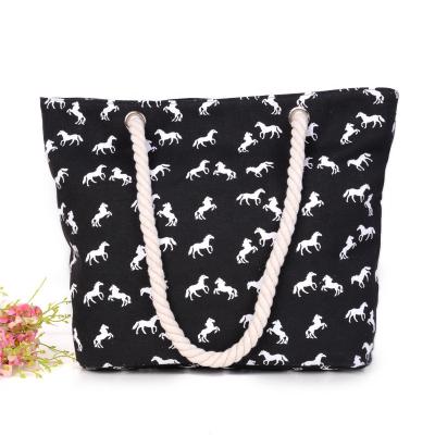 China 100% 2020 Eco-Friendly Fashion Horse Pattern Canvas Tote Beach Bags Handbag For Wholesale Custom Women for sale