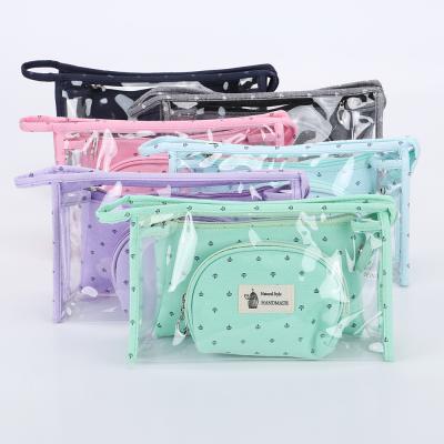 China Cheap Wholesale Custom Made Fashoion Three-piece Travel Transparent PVC Logo Cosmetic Bag Cotton Cosmetic Bag Waterproof for sale