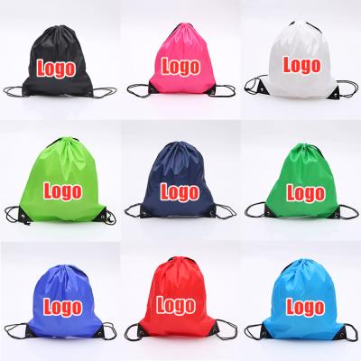 China 100% Eco-friendly Printed Logo Cheap Waterproof Backpacks Polyester Draw String Bag Sport Custom Promotional Drawstring Shopping Bag for sale