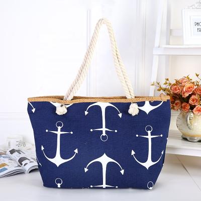 China 100% Custom Ladies Woven Straw Tote Beach Bag Casual Bags Summer Anchor Rrinted Large Canvas Eco-Friendly Reusable Shopping Bag for sale