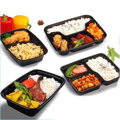 China 1000ML Microwavable Disposable Food Storage Container , Black Plastic 2 Compartments Bento Lunch Box for sale